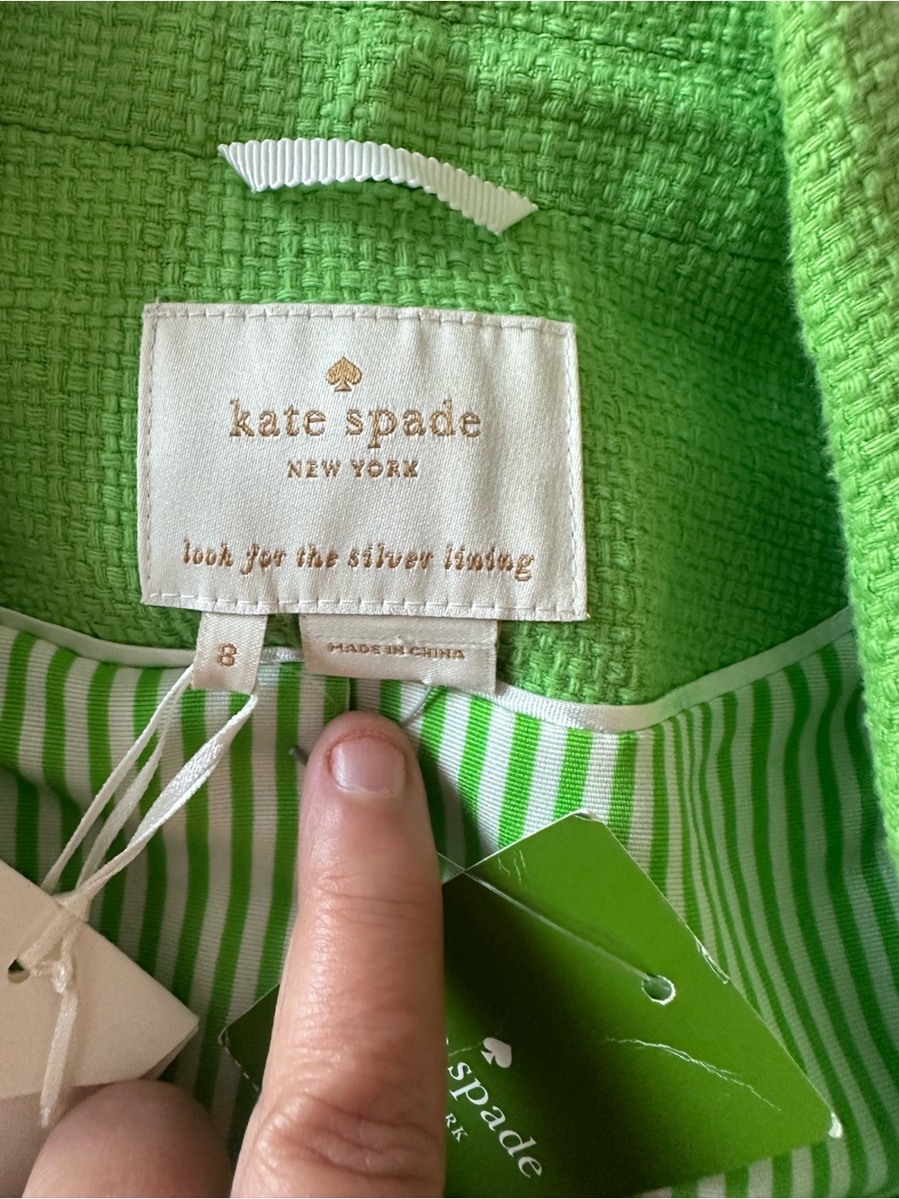 kate spade Bright Lime Green Bouclé Cropped Jacket with White Trim - Picture 4 of 12